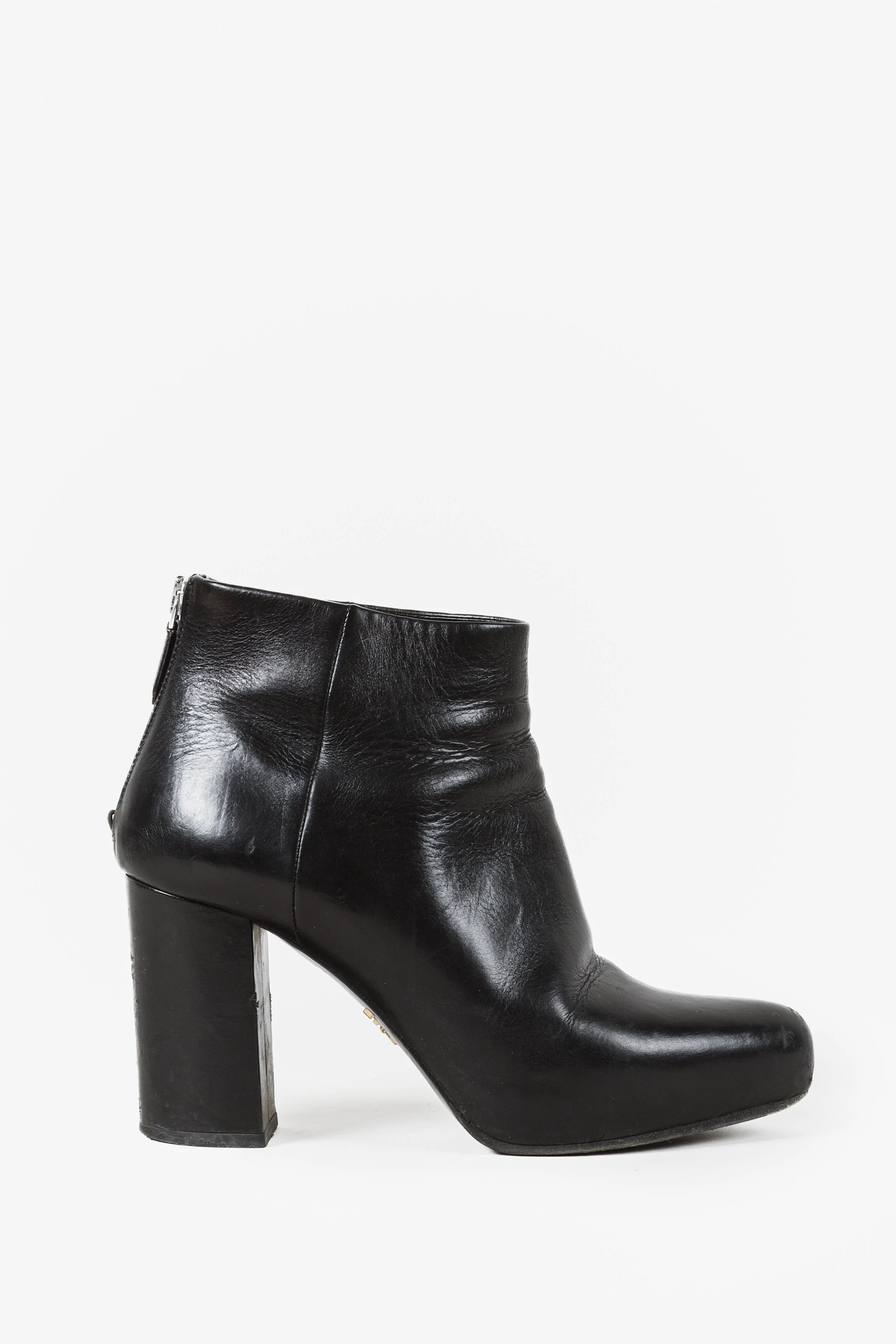 Prada women's black leather 2025 ankle boots